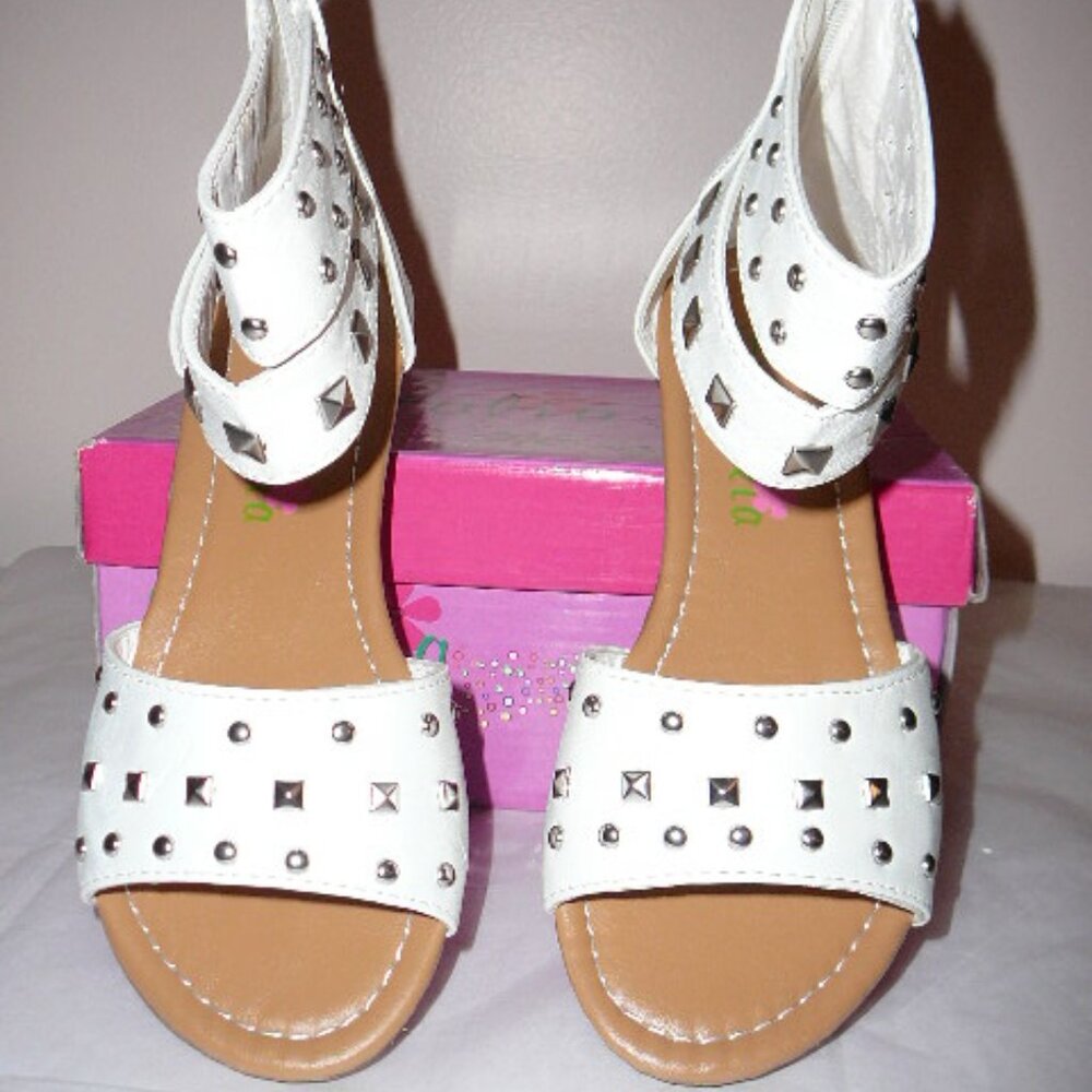 Petalia Girls White Studded Double Ankle Strap Zip Up Back Sandals-Size 1-NIB